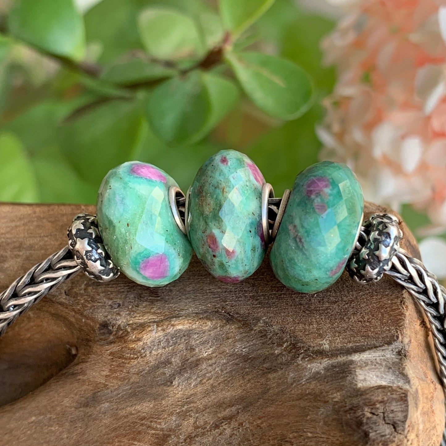 Awesome Faceted Ruby Zoisite Beads For European Charm Bracelets Trollbeads Bracelets and Some Pandora Bangles