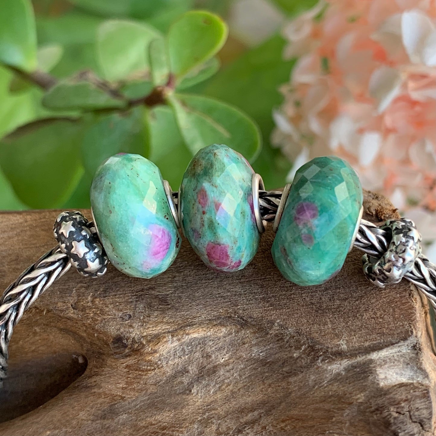 Awesome Faceted Ruby Zoisite Beads For European Charm Bracelets Trollbeads Bracelets and Some Pandora Bangles