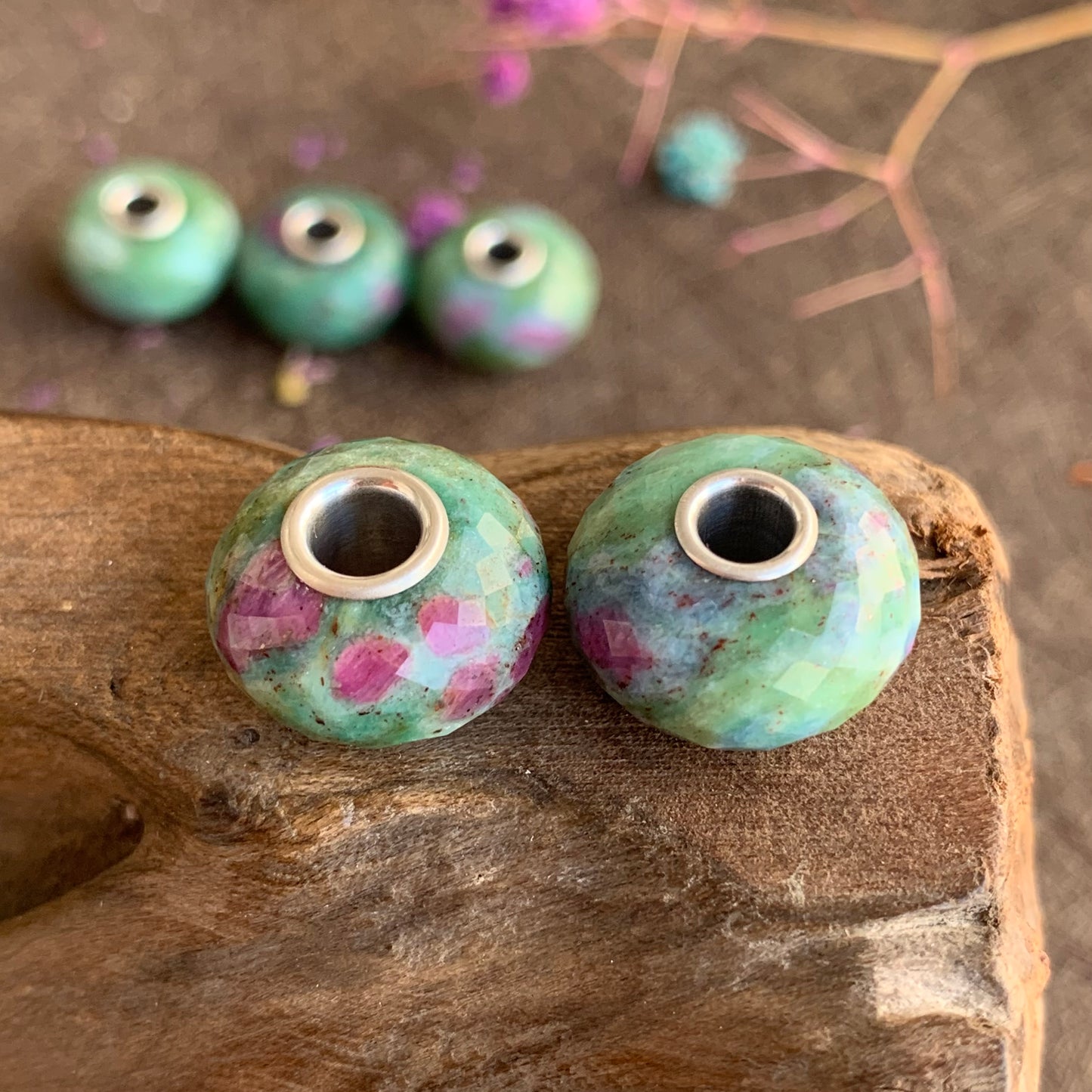 Awesome Faceted Ruby Zoisite Beads For European Charm Bracelets Trollbeads Bracelets and Some Pandora Bangles