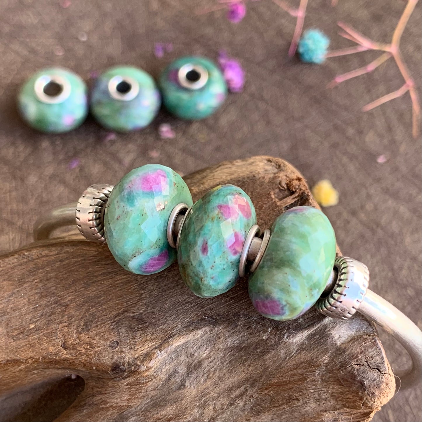 Awesome Faceted Ruby Zoisite Beads For European Charm Bracelets Trollbeads Bracelets and Some Pandora Bangles