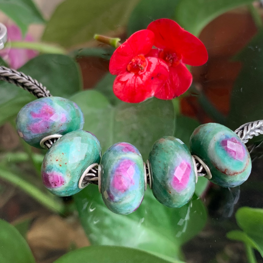 Awesome Faceted Ruby Zoisite Beads For European Charm Bracelets Trollbeads Bracelets and Some Pandora Bangles