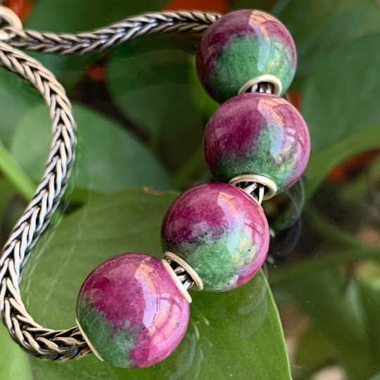 Stunning Ruby Zoisite Round Beads Fit European Trollbeads Bracelets and Some of the Pandora Bangles