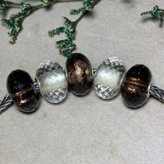 Shiny Brown Golden Sandstone Glass Beads with Sterling Silver Core For European Charm Trollbeads Bracelets or Some of the Pandora Bangles