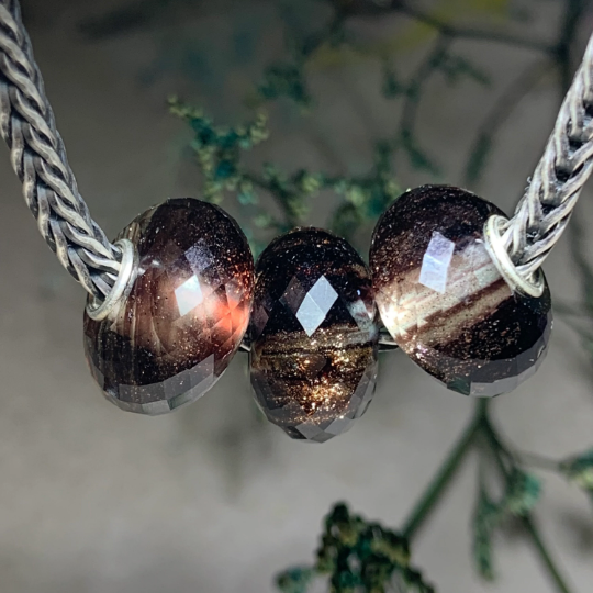 Shiny Brown Golden Sandstone Glass Beads with Sterling Silver Core For European Charm Trollbeads Bracelets or Some of the Pandora Bangles
