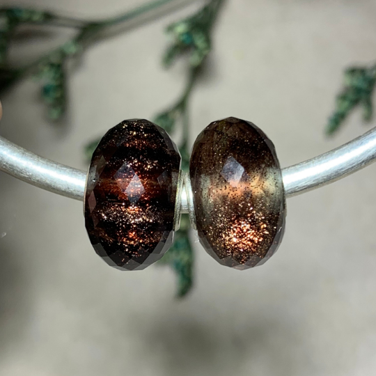 Shiny Brown Golden Sandstone Glass Beads with Sterling Silver Core For European Charm Trollbeads Bracelets or Some of the Pandora Bangles