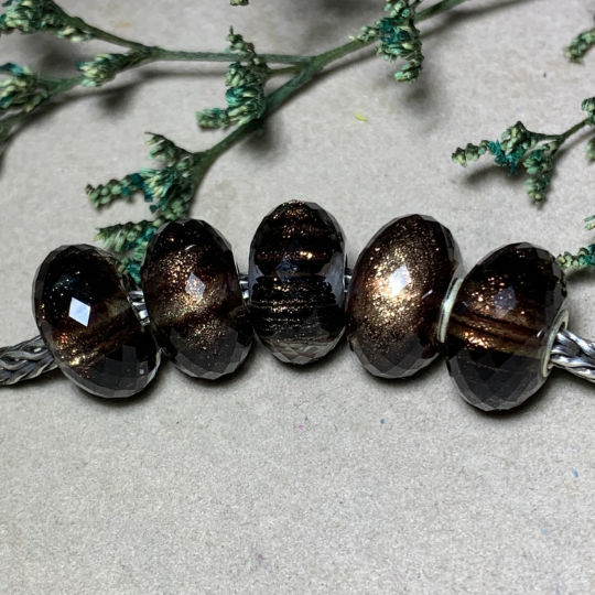Shiny Brown Golden Sandstone Glass Beads with Sterling Silver Core For European Charm Trollbeads Bracelets or Some of the Pandora Bangles