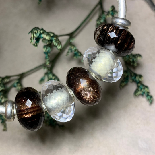 Shiny Brown Golden Sandstone Glass Beads with Sterling Silver Core For European Charm Trollbeads Bracelets or Some of the Pandora Bangles