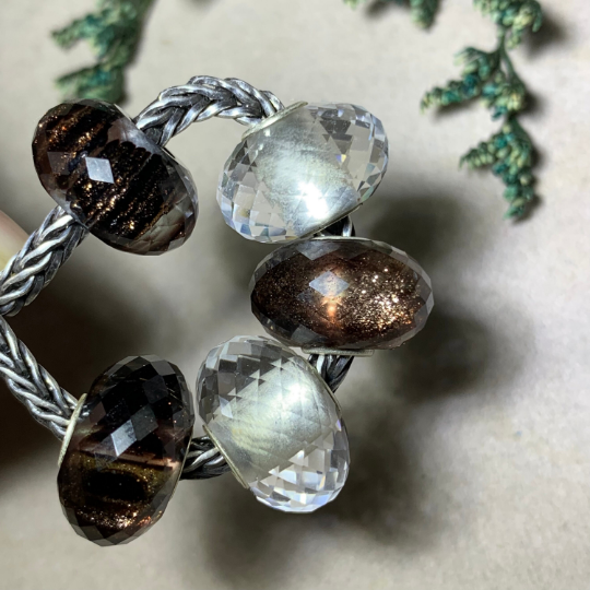Shiny Brown Golden Sandstone Glass Beads with Sterling Silver Core For European Charm Trollbeads Bracelets or Some of the Pandora Bangles