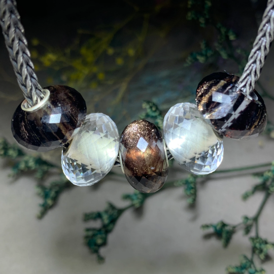 Shiny Brown Golden Sandstone Glass Beads with Sterling Silver Core For European Charm Trollbeads Bracelets or Some of the Pandora Bangles