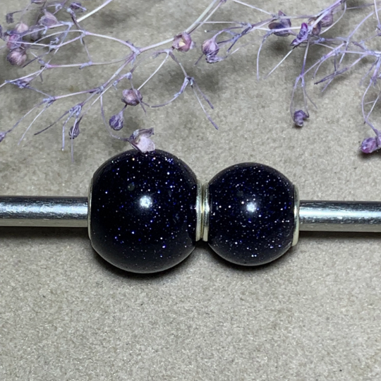 Ampearlbeads Shiny Fantasy Blue Sand Stone Round Bead Deep Blue with Sterling Silver Core for European Charms Bracelets