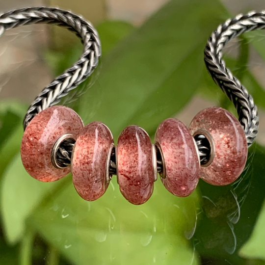 Natural Flat Small Red Strawberry Quartz Spacer with Silver Core Artisan Amazing Beads for European Bracelets