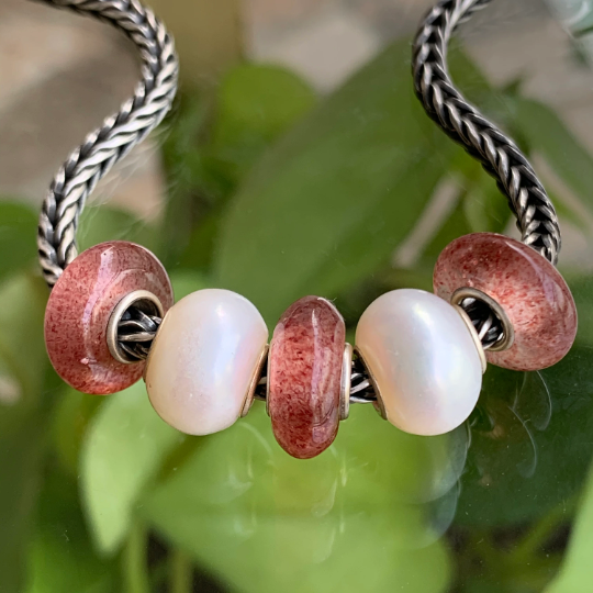 Natural Flat Small Red Strawberry Quartz Spacer with Silver Core Artisan Amazing Beads for European Bracelets