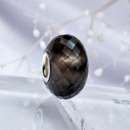 Smoky Quartz European Bead Silver Core Stone bead Fits P& T European Charm Bracelets
