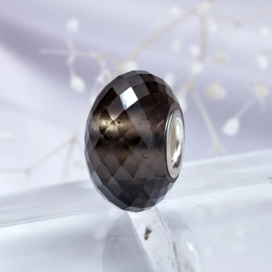 Smoky Quartz European Bead Silver Core Stone bead Fits P& T European Charm Bracelets