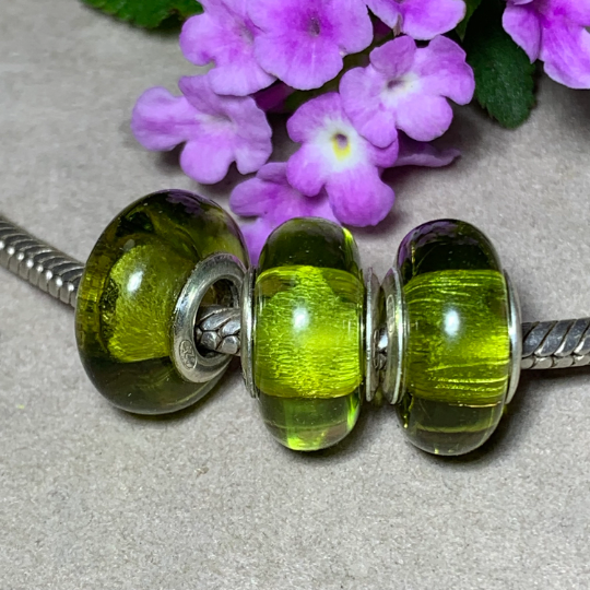 Smooth Green Amber Beads Marvellous Ampearlbeads Fit Big Core European Charm Bracelets or Bangles