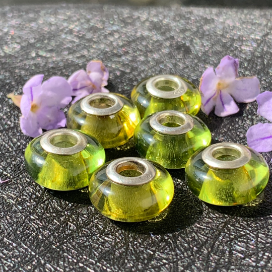 Smooth Green Amber Beads Marvellous Ampearlbeads Fit Big Core European Charm Bracelets or Bangles