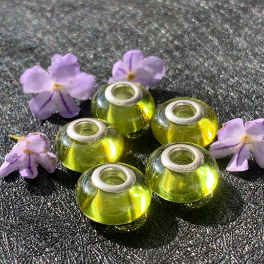 Smooth Green Amber Beads Marvellous Ampearlbeads Fit Big Core European Charm Bracelets or Bangles