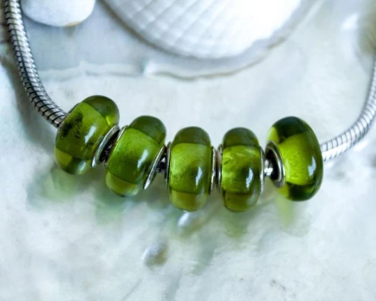 Smooth Green Amber Beads Marvellous Ampearlbeads Fit Big Core European Charm Bracelets or Bangles