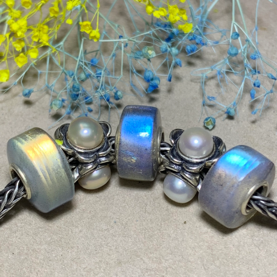 Smooth Labradorite Beads Polished Natural Gemstone Beads With Sterling Silver Core fit European Bracelet Or Bangles