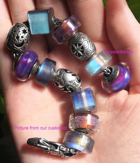Smooth Labradorite Beads Polished Natural Gemstone Beads With Sterling Silver Core fit European Bracelet Or Bangles