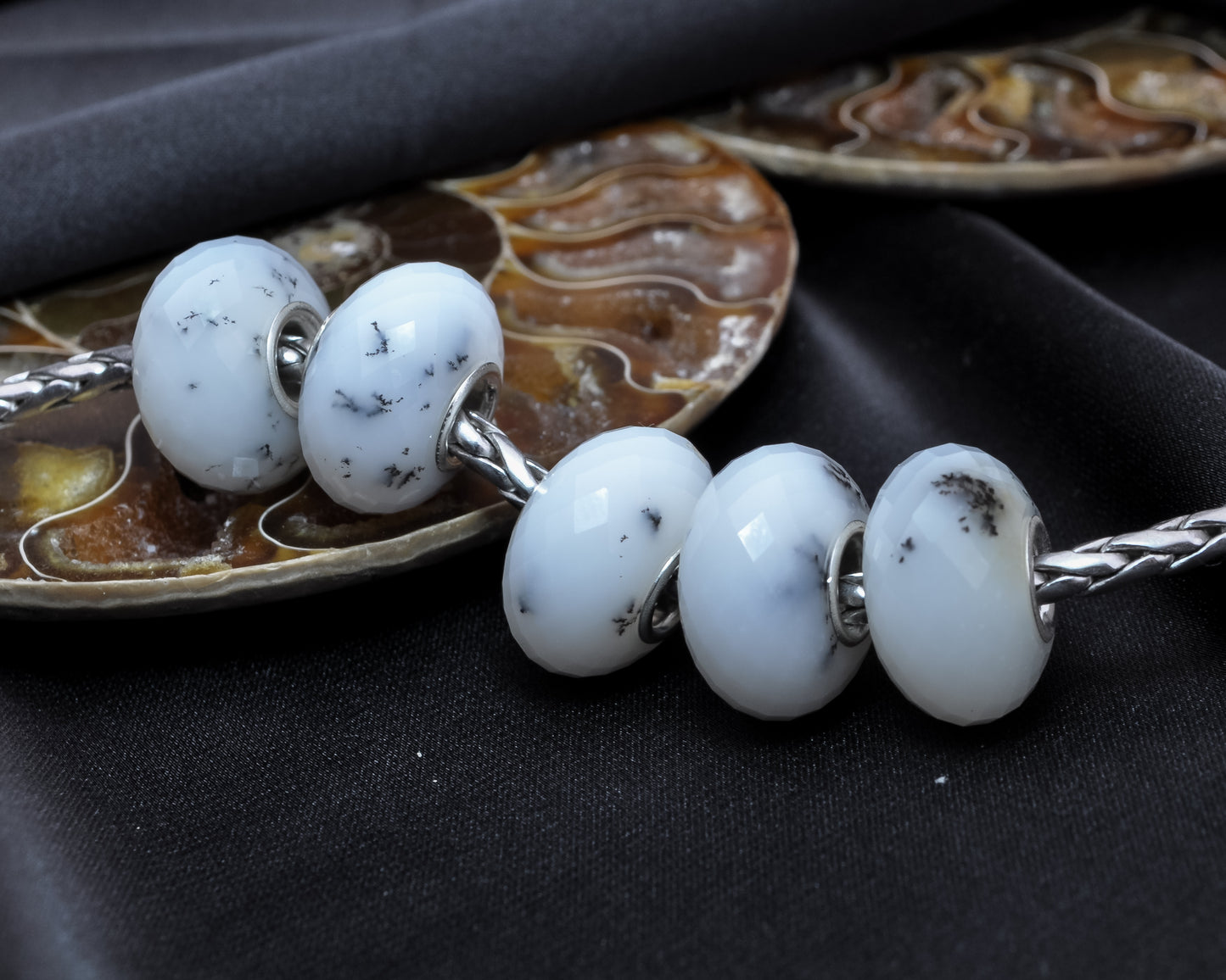 Faceted Dendritic Agate Carnelian Gemstone Bead with Sterling Silver Core for European Charm Bracelets