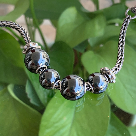 Ampearlbeads Steel Hematite Round Beads Gorgeous Unique Gemstone for Charm Bracelets Bangles Trollbeads