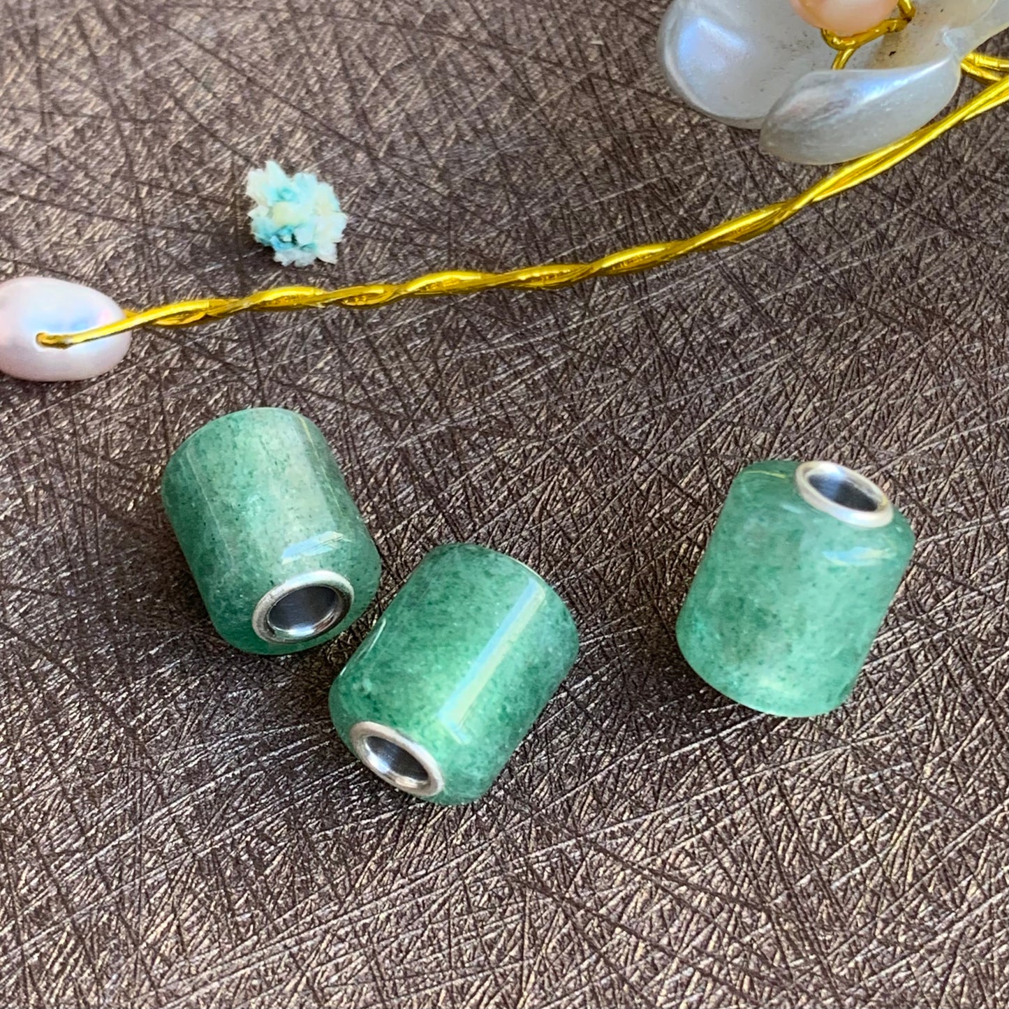 Mini Strawberry Quartz Barrel Beads Gemstone Bead with Sterling Sliver Core for Trollbeads Bracelets or Pandora Bangles