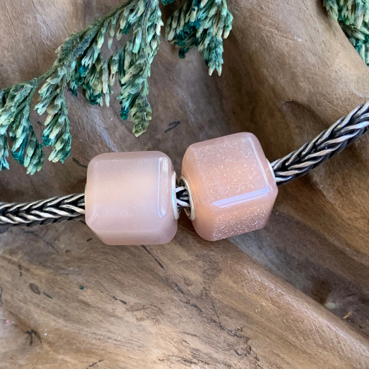 Stylish Ampearlbeads Moonstone Cube Beads with Silver Core Orange Grey Moonstone for European Pandora Trollbeads Bracelets or Bangles
