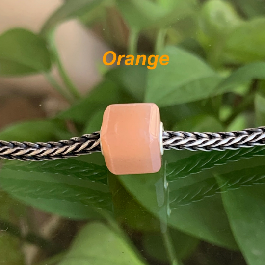 Stylish Ampearlbeads Moonstone Cube Beads with Silver Core Orange Grey Moonstone for European Pandora Trollbeads Bracelets or Bangles