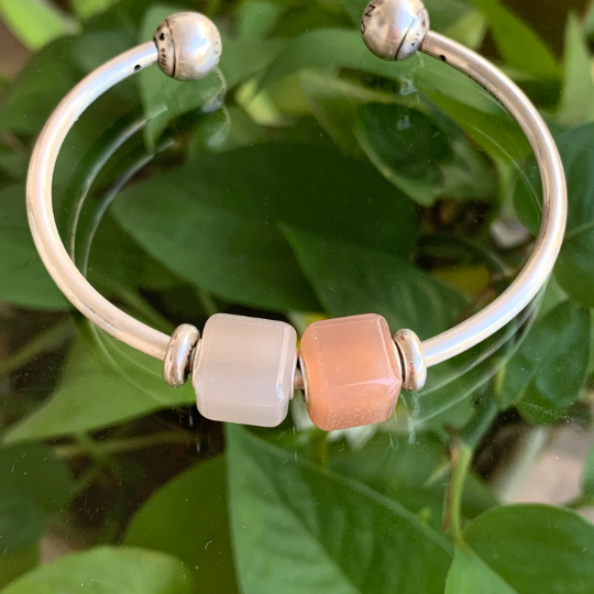 Stylish Ampearlbeads Moonstone Cube Beads with Silver Core Orange Grey Moonstone for European Pandora Trollbeads Bracelets or Bangles