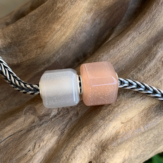 Stylish Ampearlbeads Moonstone Cube Beads with Silver Core Orange Grey Moonstone for European Pandora Trollbeads Bracelets or Bangles