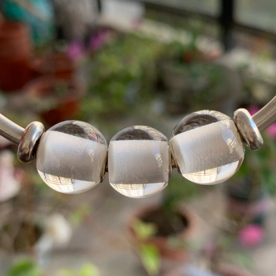 Clear Crystal White Crystal Rock Quartz Mini Round Bead with Small Sterling Silver Core for Trollbeads Bracelets and some of Pandora Bangles