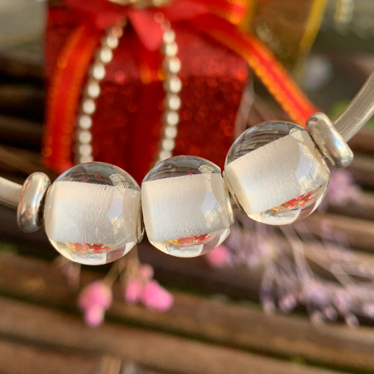 Clear Crystal White Crystal Rock Quartz Mini Round Bead with Small Sterling Silver Core for Trollbeads Bracelets and some of Pandora Bangles