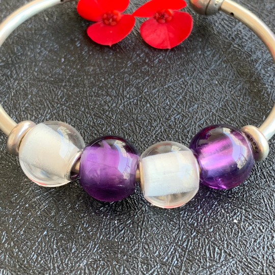 Clear Crystal White Crystal Rock Quartz Mini Round Bead with Small Sterling Silver Core for Trollbeads Bracelets and some of Pandora Bangles