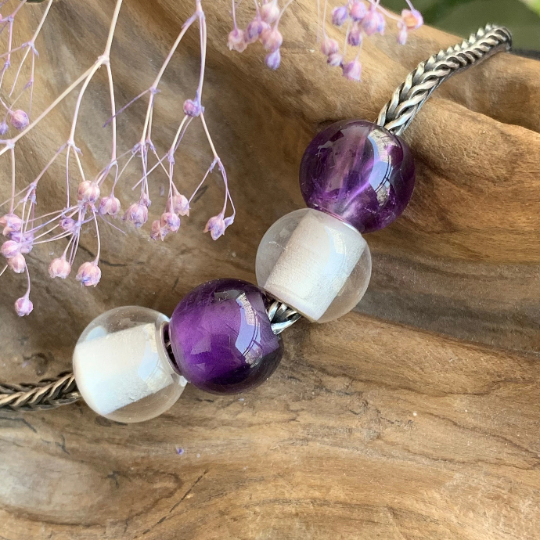 Clear Crystal White Crystal Rock Quartz Mini Round Bead with Small Sterling Silver Core for Trollbeads Bracelets and some of Pandora Bangles