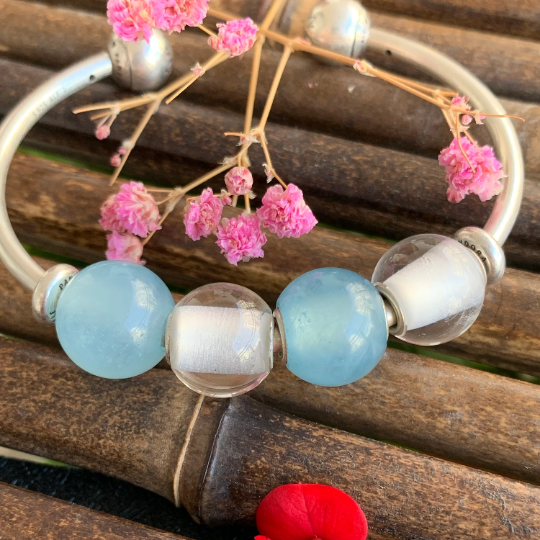 Clear Crystal White Crystal Rock Quartz Mini Round Bead with Small Sterling Silver Core for Trollbeads Bracelets and some of Pandora Bangles