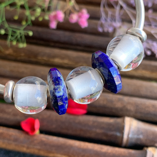 Clear Crystal White Crystal Rock Quartz Mini Round Bead with Small Sterling Silver Core for Trollbeads Bracelets and some of Pandora Bangles