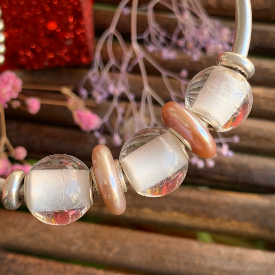 Clear Crystal White Crystal Rock Quartz Mini Round Bead with Small Sterling Silver Core for Trollbeads Bracelets and some of Pandora Bangles