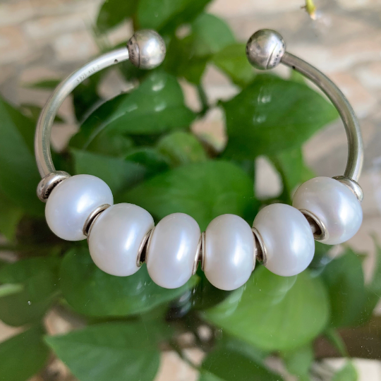 12-13mm White Freshwater Pearl Beads Oval Pearl Beads for European Bracelets and Bangles or Trollbeads Bracelets or Some Pandora Bangles
