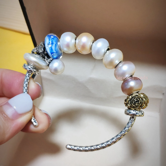 White Freshwater Pearl Beads with Small Core for European Bracelets and Bangles