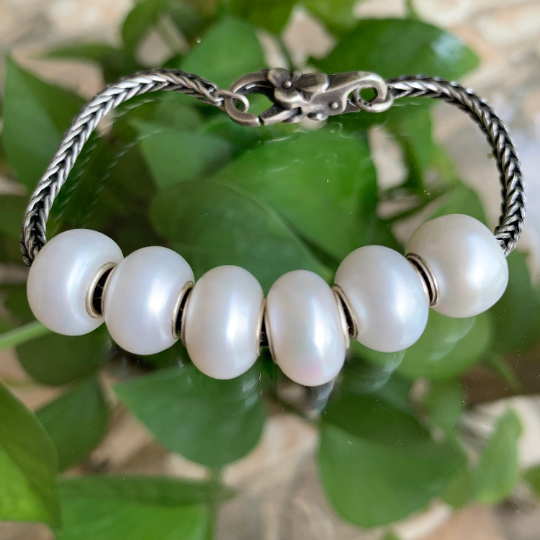 12-13mm White Freshwater Pearl Beads Oval Pearl Beads for European Bracelets and Bangles or Trollbeads Bracelets or Some Pandora Bangles