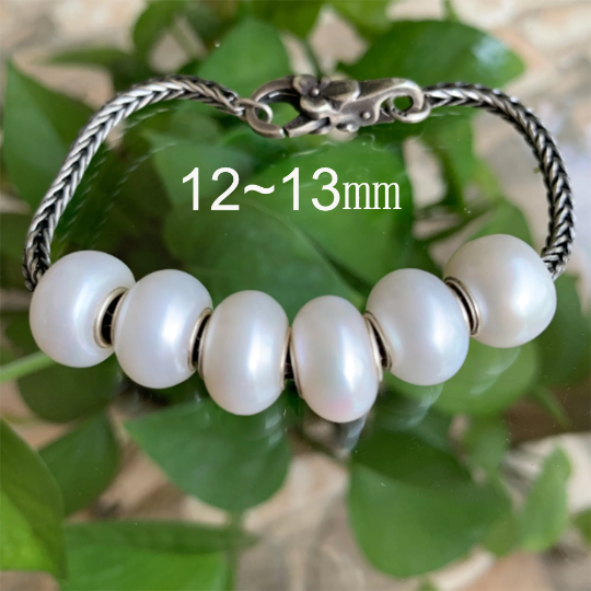 White Freshwater Pearl Beads with Small Core for European Bracelets and Bangles