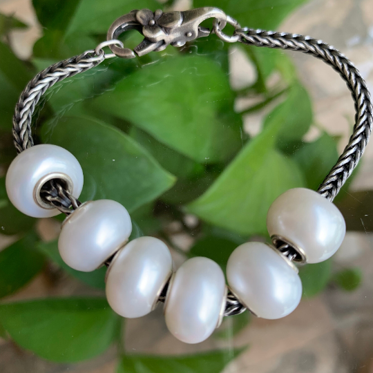 12-13mm White Freshwater Pearl Beads Oval Pearl Beads for European Bracelets and Bangles or Trollbeads Bracelets or Some Pandora Bangles