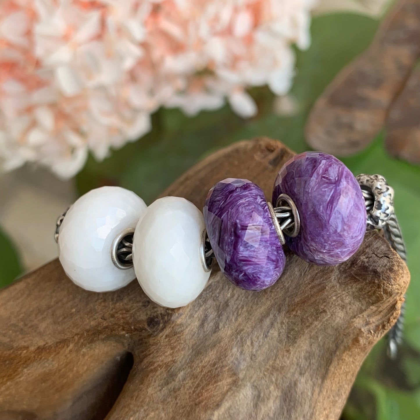 Faceted White Jade Gemstone Bead with Sliver Core for European Charm Bracelets
