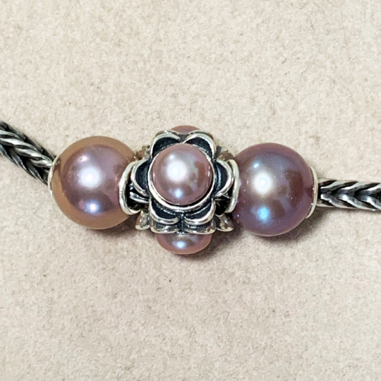 Silver Flower Charm with White Orange Lilac Purple Pearl Spacer Bead for European Charm Bracelets And Bangles