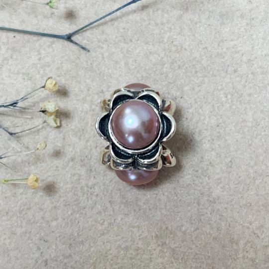 Silver Flower Charm with White Orange Lilac Purple Pearl Spacer Bead for European Charm Bracelets And Bangles