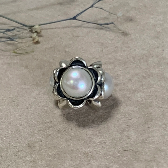 Silver Flower Charm with White Orange Lilac Purple Pearl Spacer Bead for European Charm Bracelets And Bangles