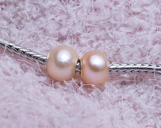 White or Orange Freshwater Pearl Beads with Small Core for European Trollbeads Bracelets or Pandora Bangles