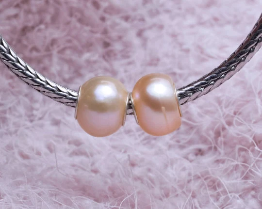 White or Orange Freshwater Pearl Beads with Small Core for European Trollbeads Bracelets or Pandora Bangles