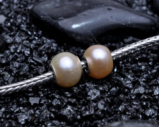 White or Orange Freshwater Pearl Beads with Small Core for European Trollbeads Bracelets or Pandora Bangles
